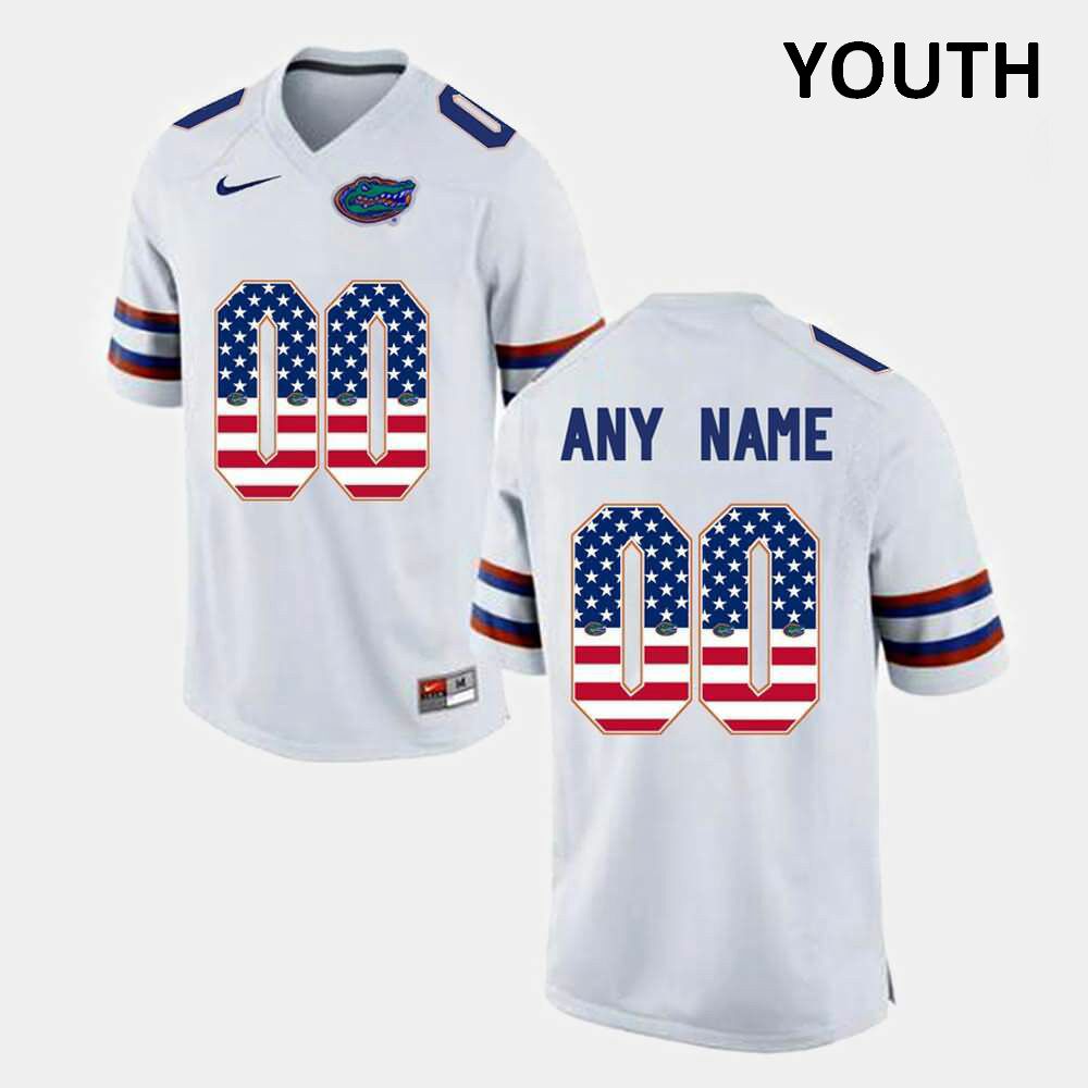 Youth NCAA Florida Gators Customize #00 Stitched Authentic Nike White US Flag Fashion College Football Jersey BBZ5165NY